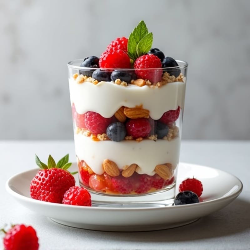 Greek Yogurt Protein Parfait with Mixed Berries and Almonds