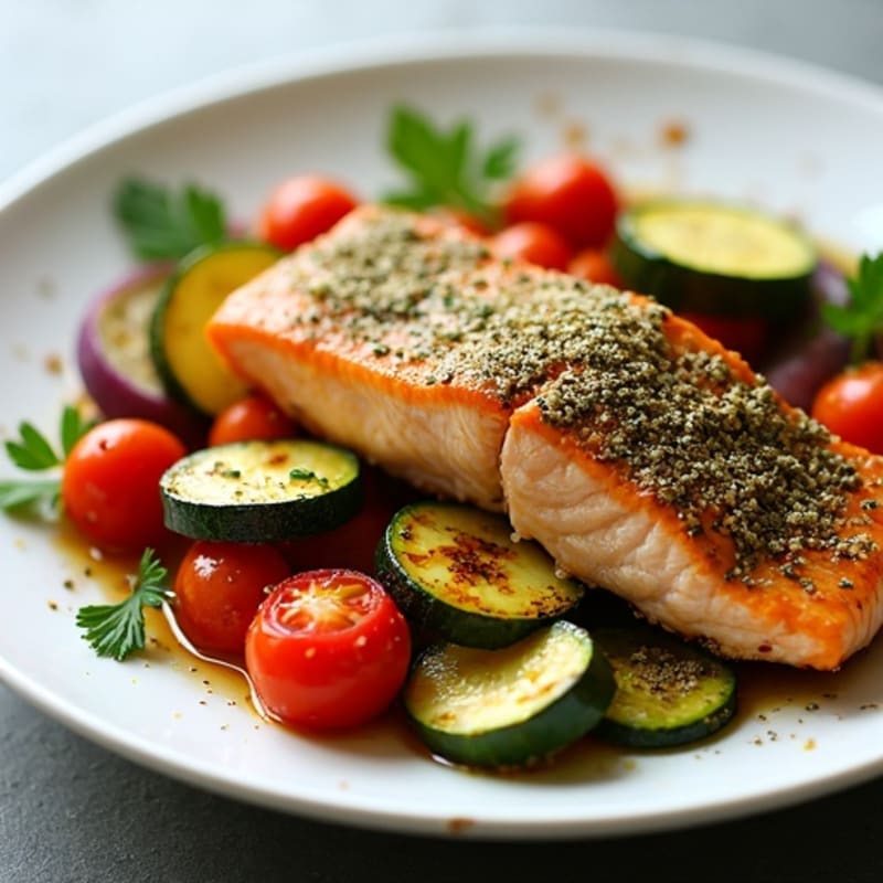 Herb-Crusted Sheet Pan Salmon with Roasted Vegetables