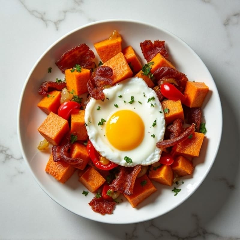 Hearty Sweet Potato and Egg Hash with Crispy Bacon