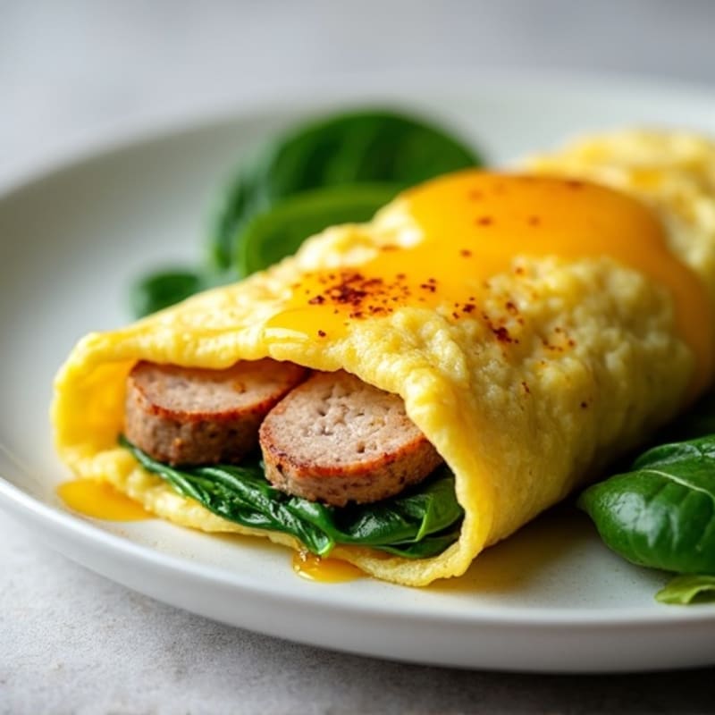 Egg White Omelette with Turkey Sausage and Spinach