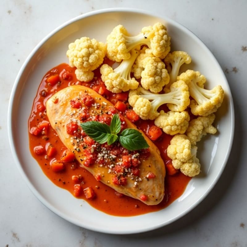 Creamy Spiced Tomato Chicken with Roasted Cauliflower