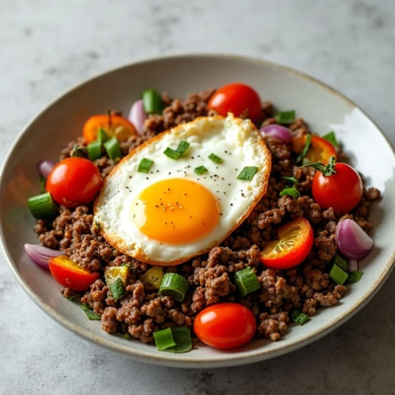 Hearty Lean Ground Beef and Roasted Vegetable Skillet