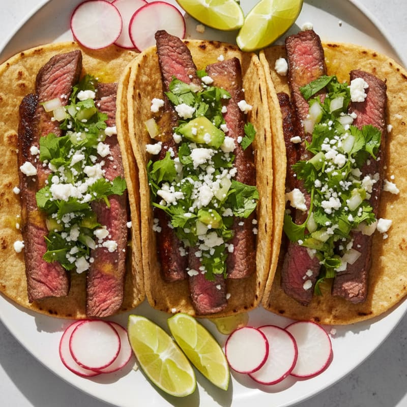 Pan-Seared Steak Tacos with Cotija and Cilantro