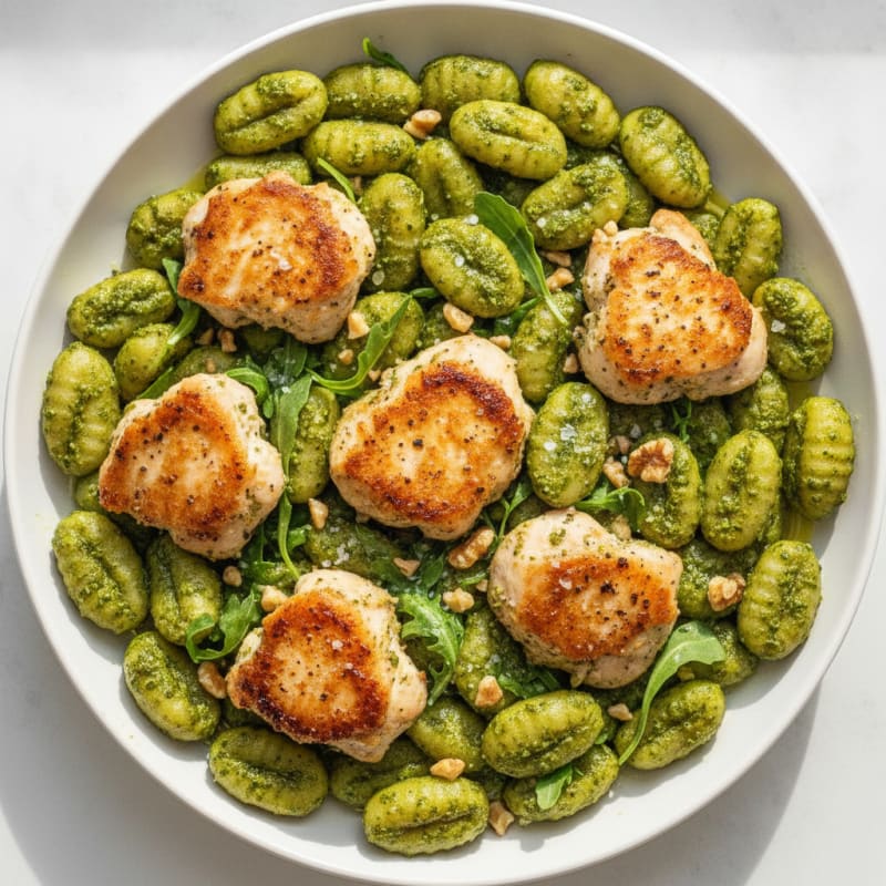 Gnocchi with Arugula Pesto and Seared Chicken