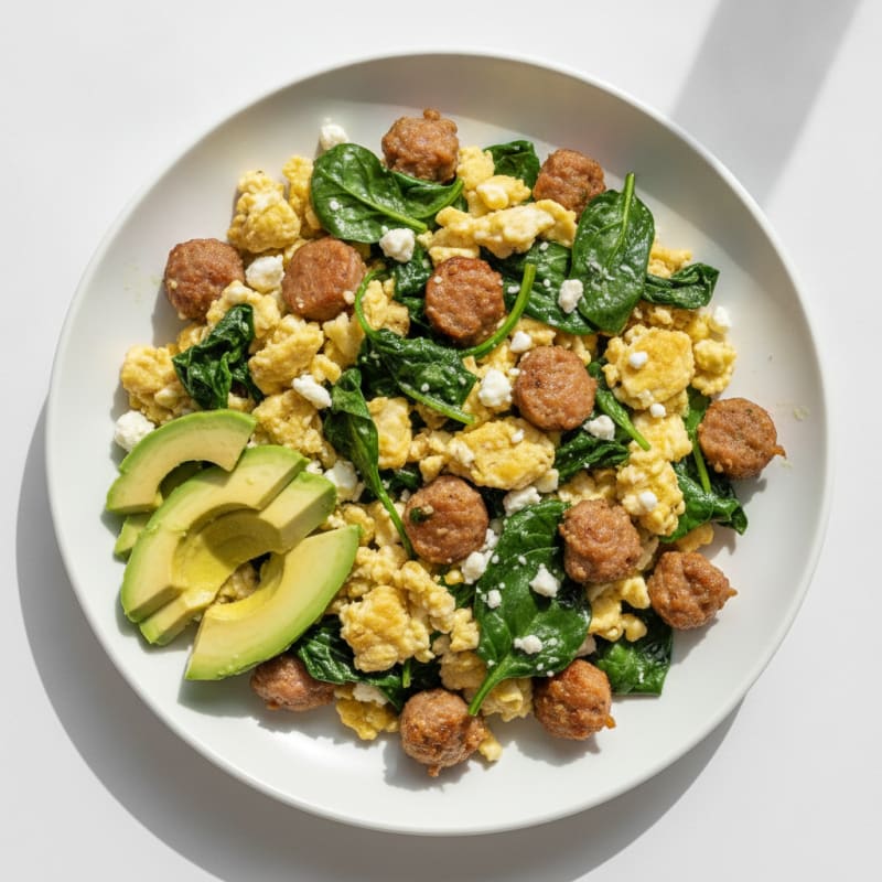 Egg White Scramble with Turkey Sausage and Spinach