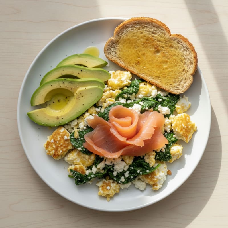 Cottage Cheese Scramble with Spinach and Smoked Salmon