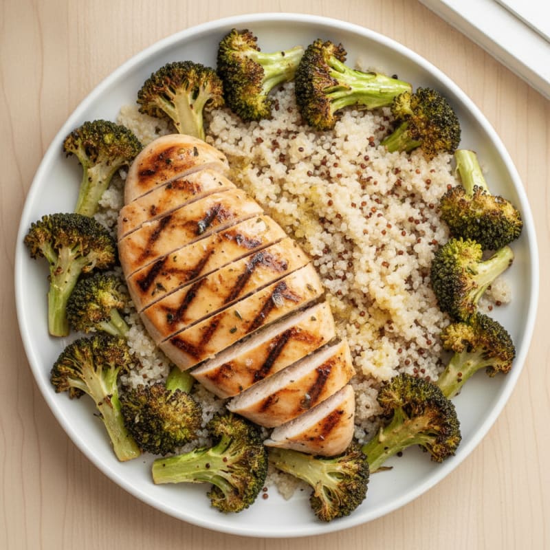 Grilled Chicken Breast with Quinoa and Roasted Broccoli