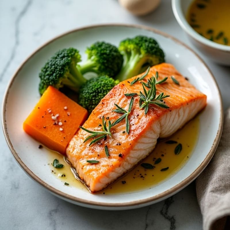 Herb-Roasted Salmon with Sweet Potato and Broccoli