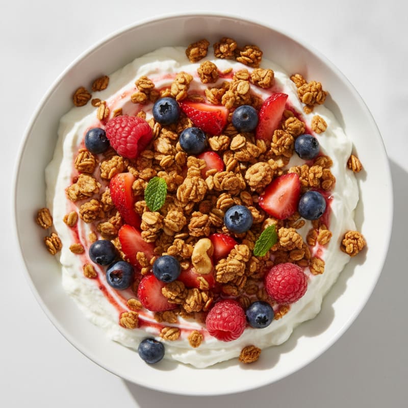 Creamy Greek Yogurt Bowl with Protein Granola and Berries