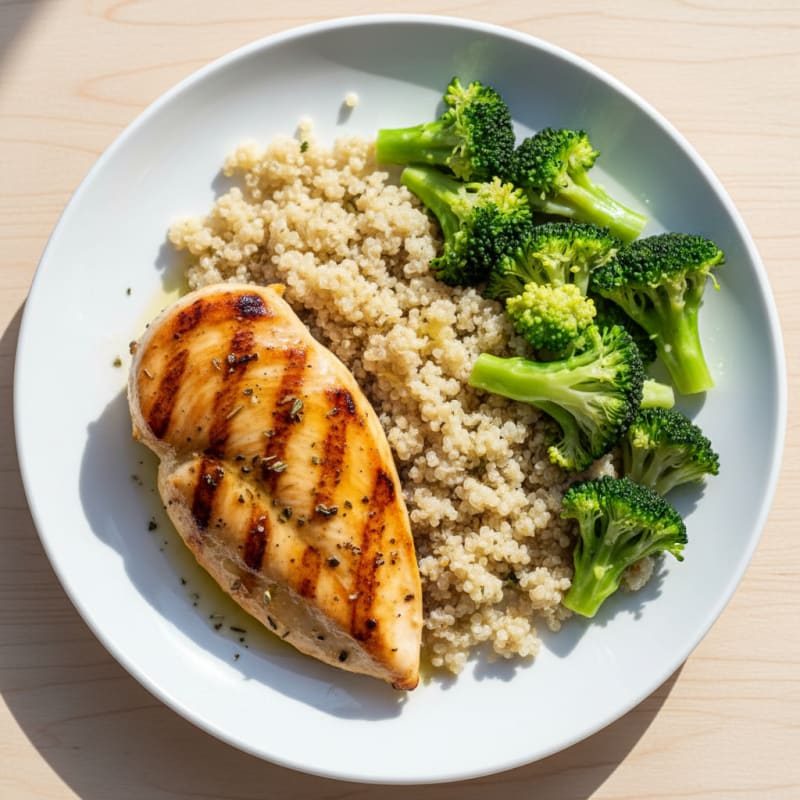Grilled Chicken Breast with Quinoa and Steamed Broccoli