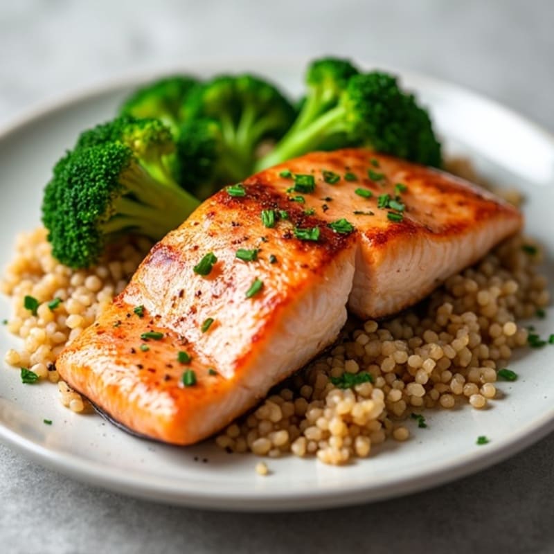 Seared Salmon with Steamed Broccoli and Brown Rice