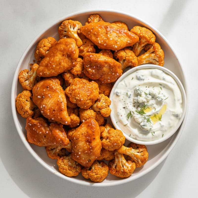 Buffalo Cauliflower with Blue Cheese Dip