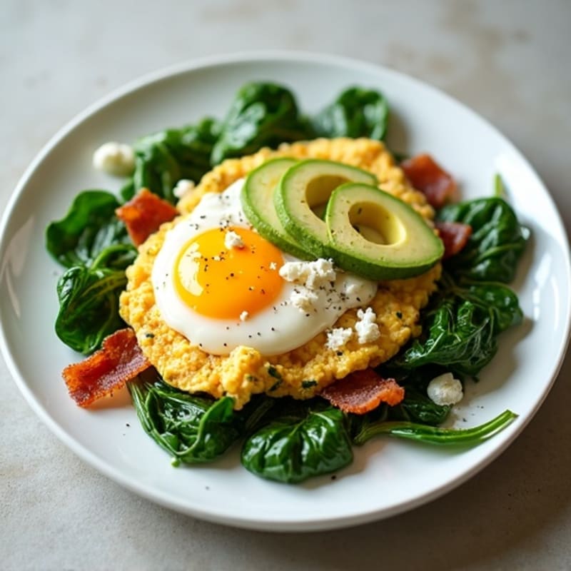 Egg White Spinach Scramble with Turkey Bacon