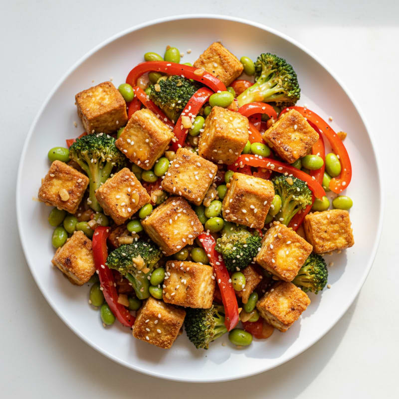 Sesame-Ginger Tofu with Mixed Vegetables