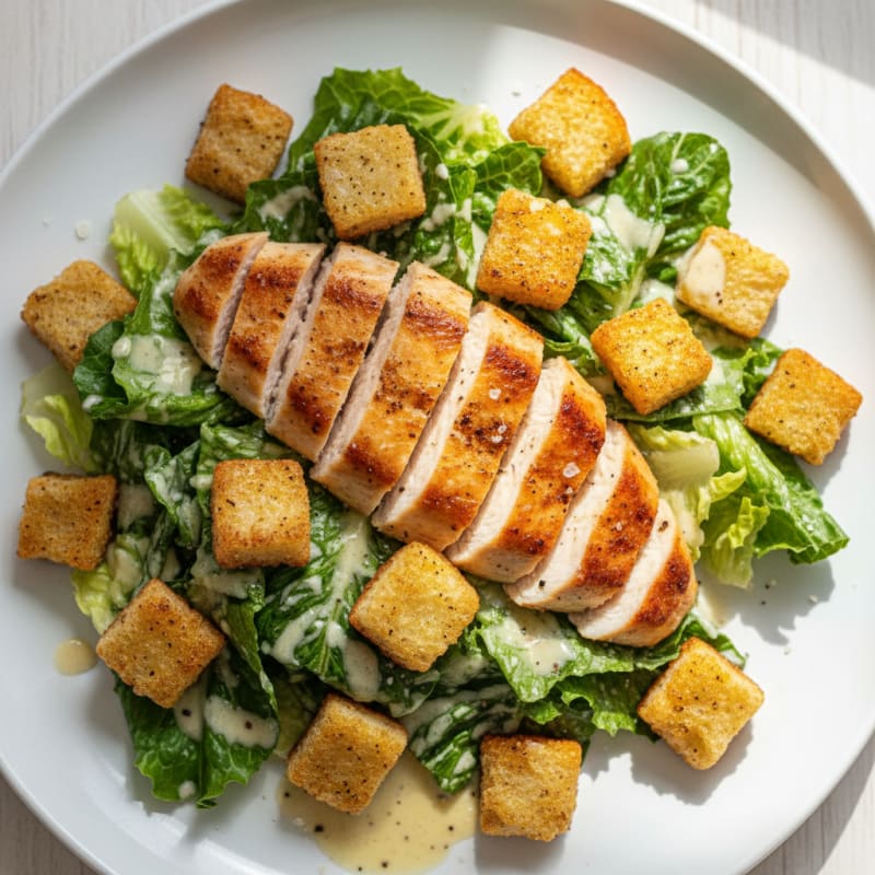 Crispy Chicken Caesar Salad with Golden Croutons