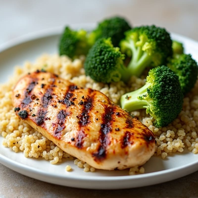 Grilled Chicken Breast with Quinoa and Roasted Broccoli