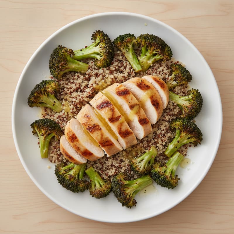 Grilled Chicken Breast with Quinoa and Roasted Broccoli