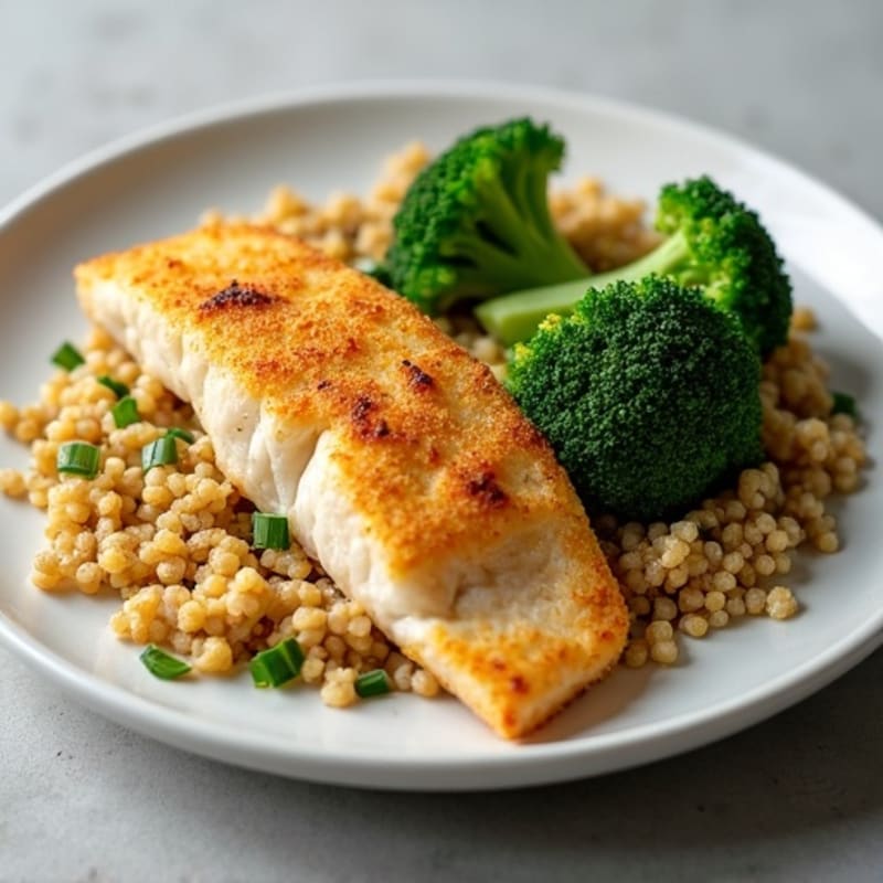 Crispy Baked Fish Fillet with Roasted Broccoli and Quinoa