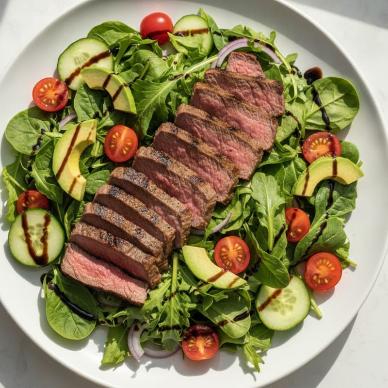 Grilled Steak Salad with Cherry Tomatoes and Mixed Greens