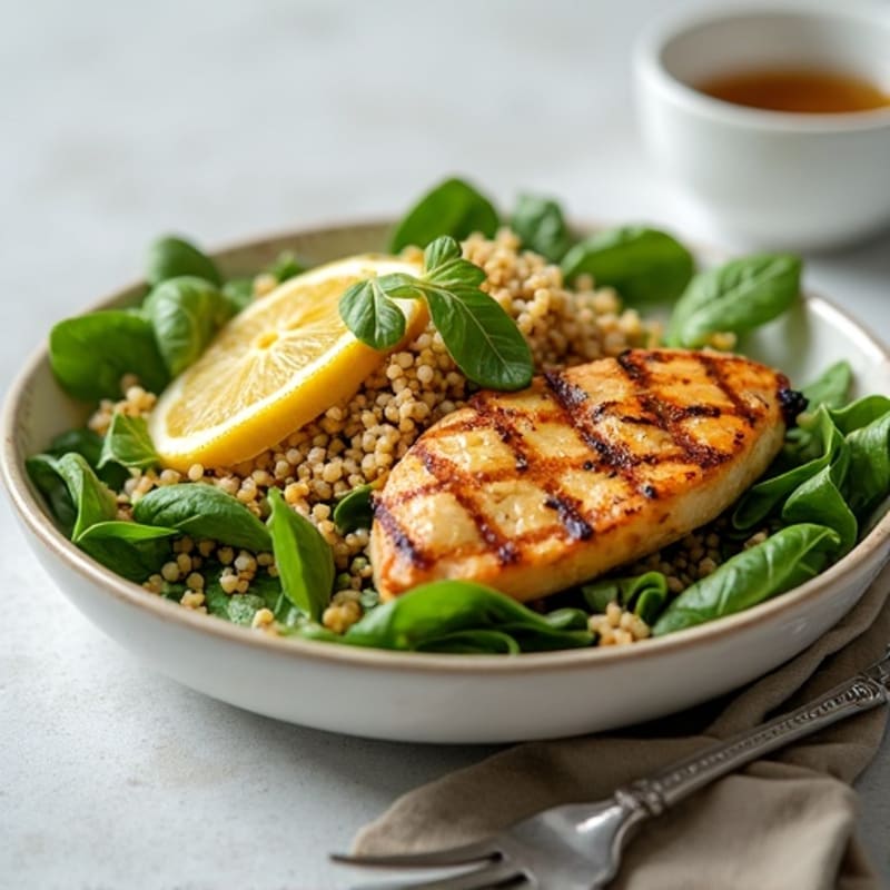 Grilled Chicken Breast with Mixed Greens and Quinoa