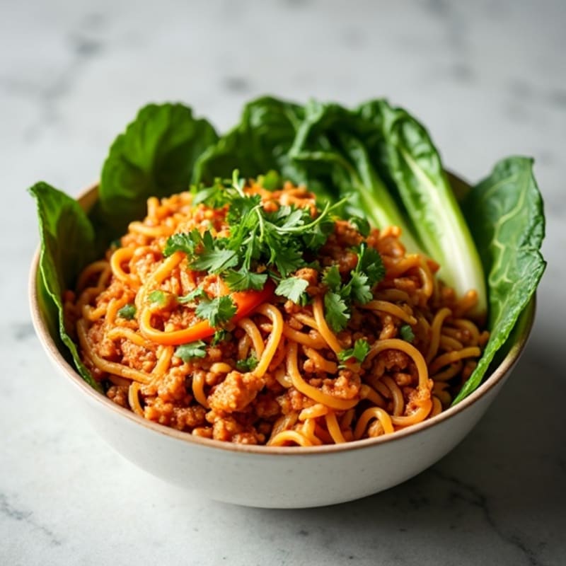 Ground Chicken with Spicy Peanut Noodles and Crispy Greens