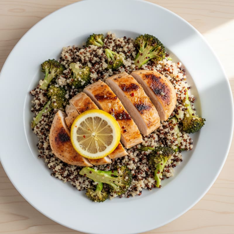 Grilled Chicken Breast with Quinoa and Roasted Broccoli
