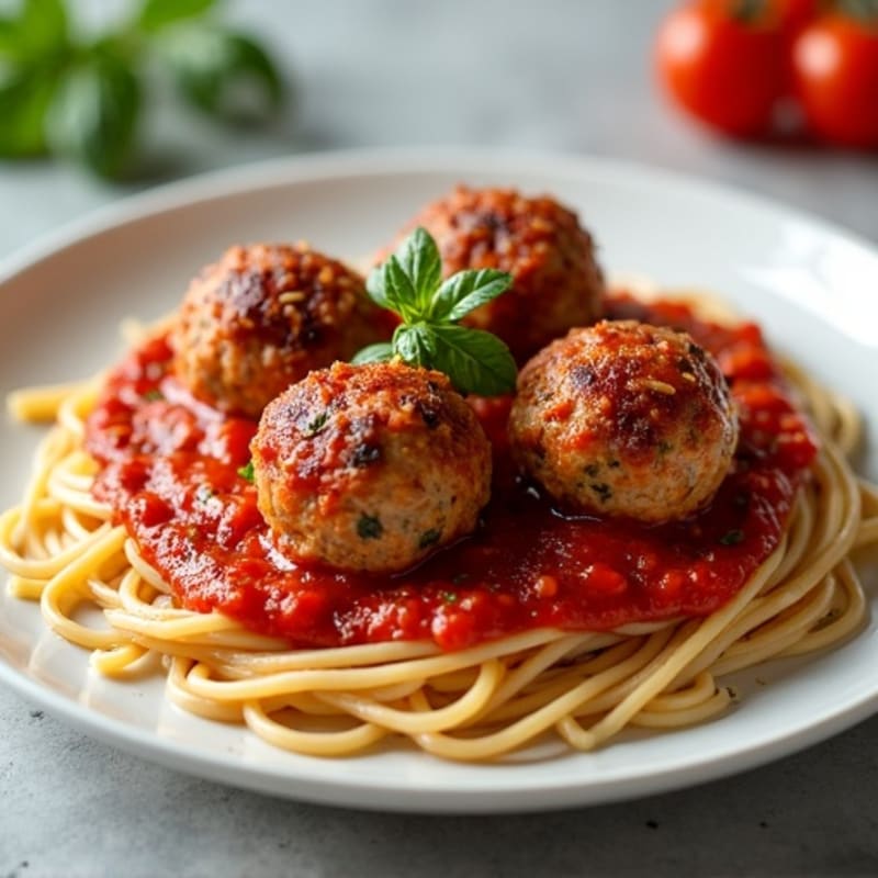 Lean Turkey Meatballs with Whole Wheat Spaghetti and Marinara