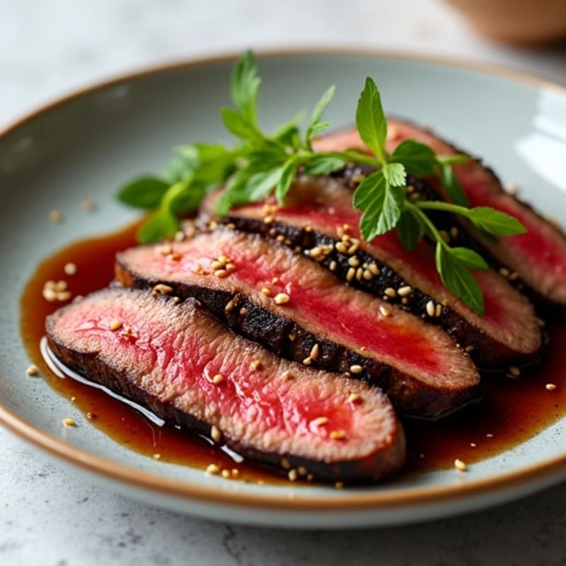 Pan-Seared Thinly Sliced Beef with Sweet Garlic Sesame Sauce