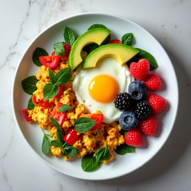 Egg White Veggie Scramble with Fresh Berries