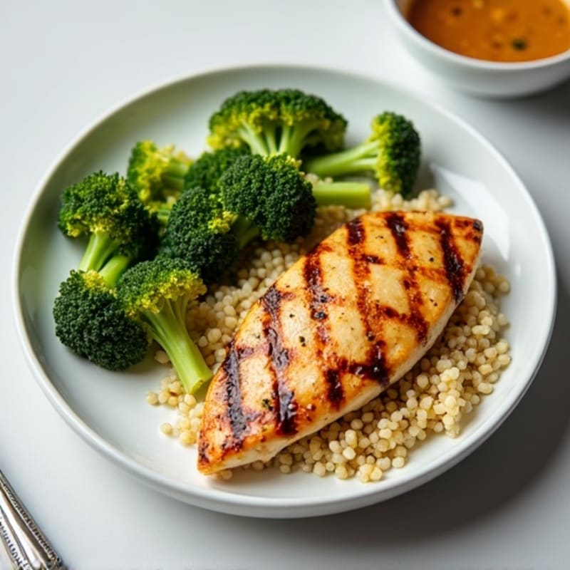 Grilled Chicken Breast with Roasted Broccoli and Quinoa