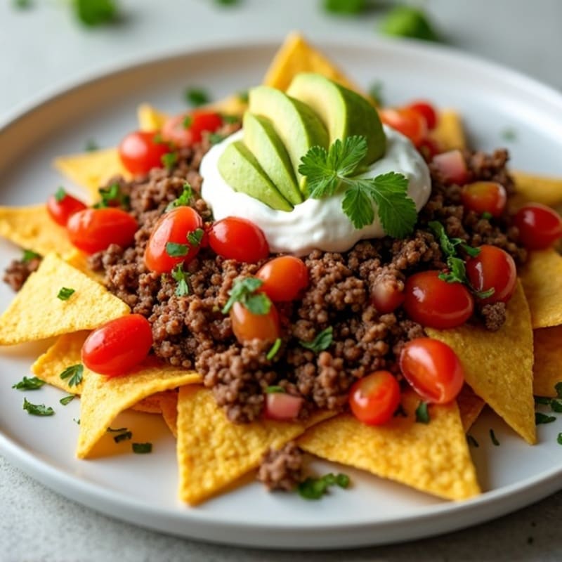 Crispy Baked Lean Ground Beef Nachos with Fresh Salsa and Creamy Avocado