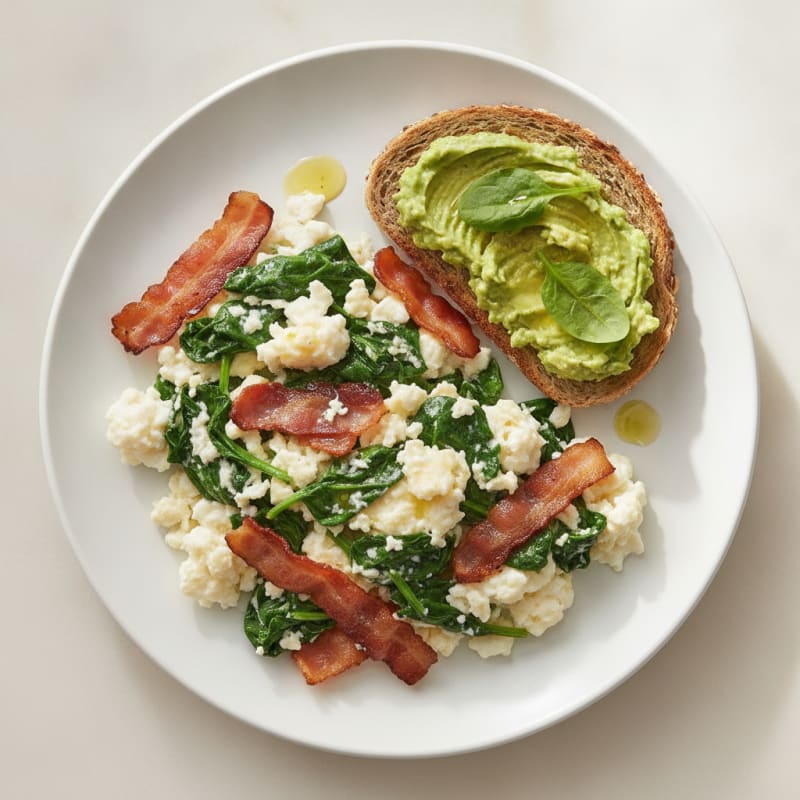 Egg White Scramble with Spinach and Turkey Bacon