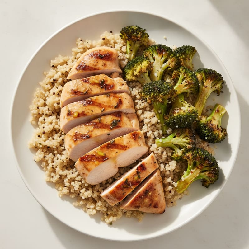 Grilled Chicken Breast with Roasted Broccoli and Quinoa