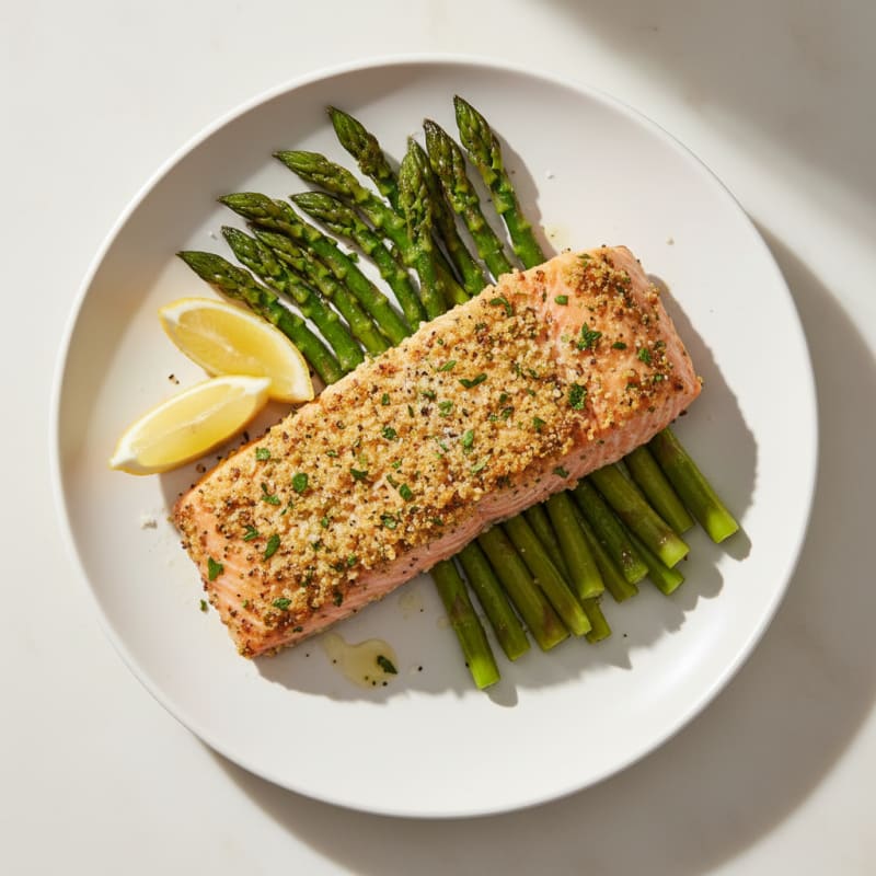 Golden Herb-Crusted Salmon with Roasted Asparagus