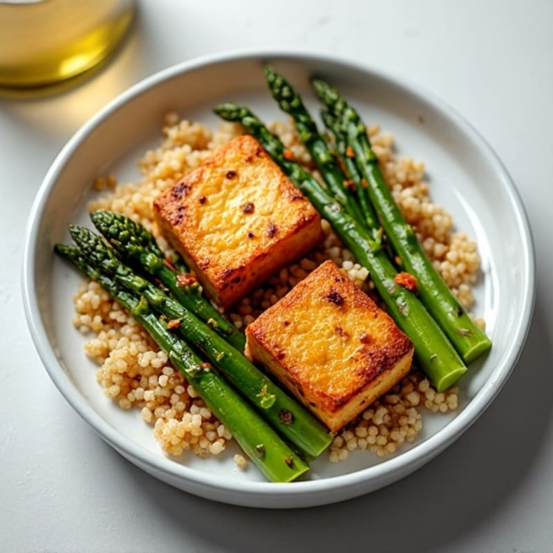 Crispy Baked Tofu with Roasted Asparagus and Quinoa