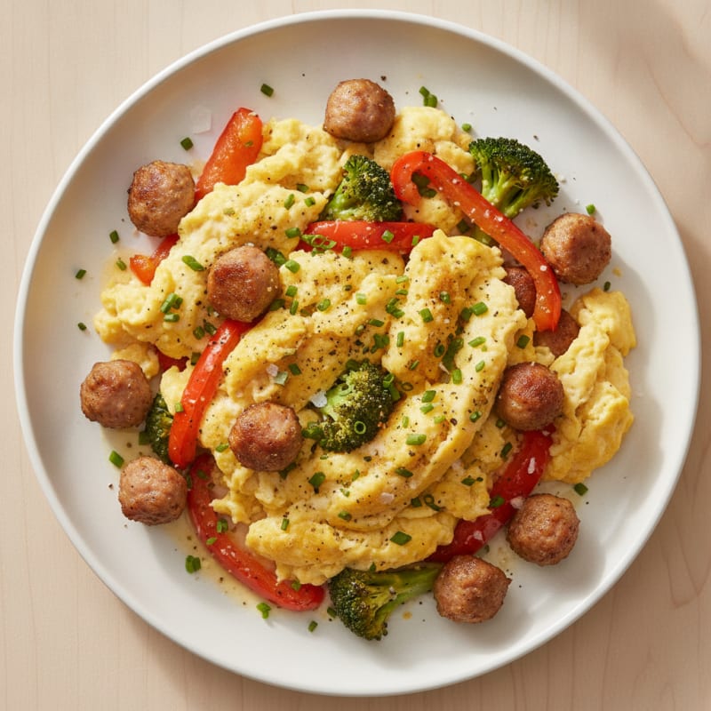 Hearty Scrambled Eggs with Roasted Vegetables