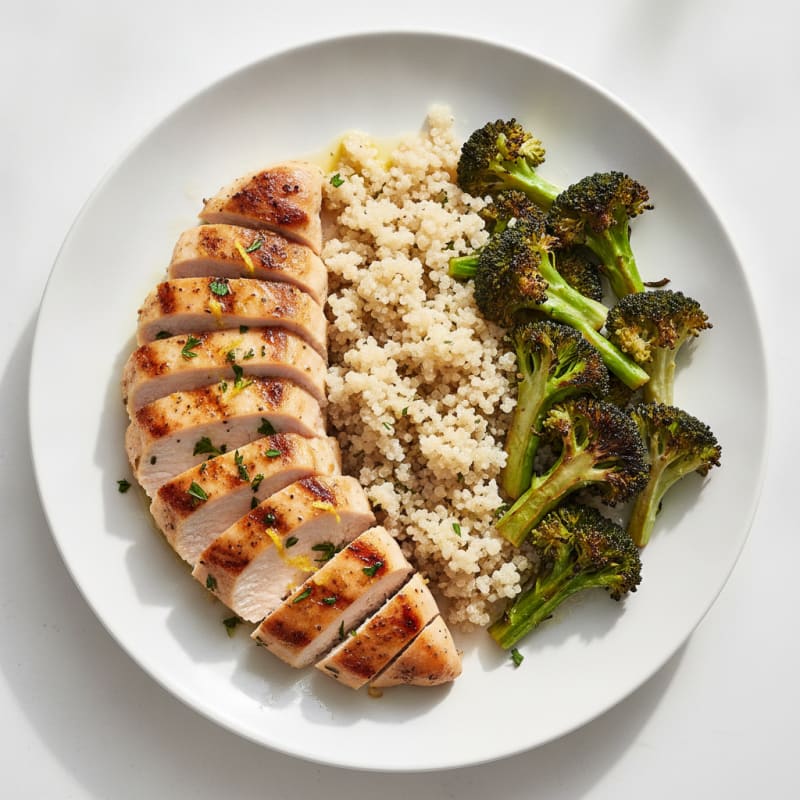 Grilled Chicken Breast with Quinoa and Roasted Broccoli
