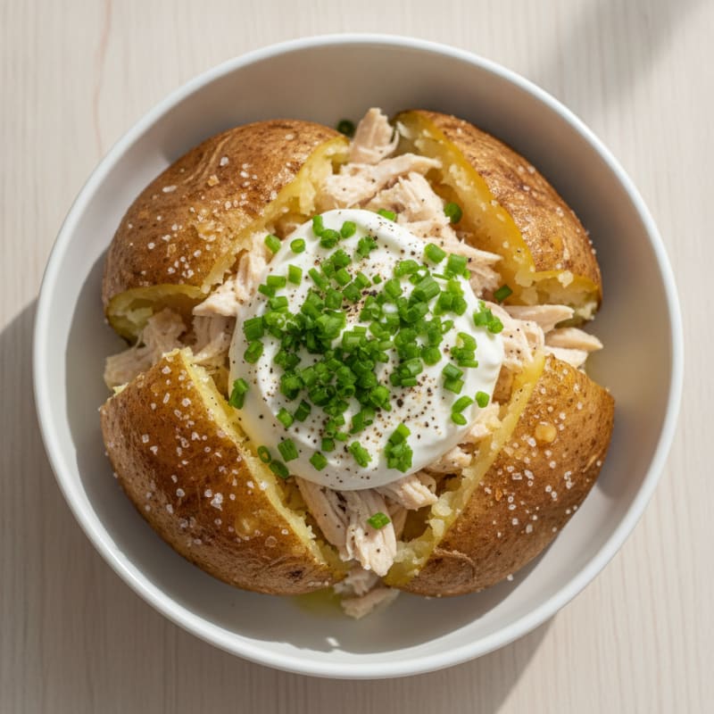 Classic Baked Potato with Chives and Shredded Chicken