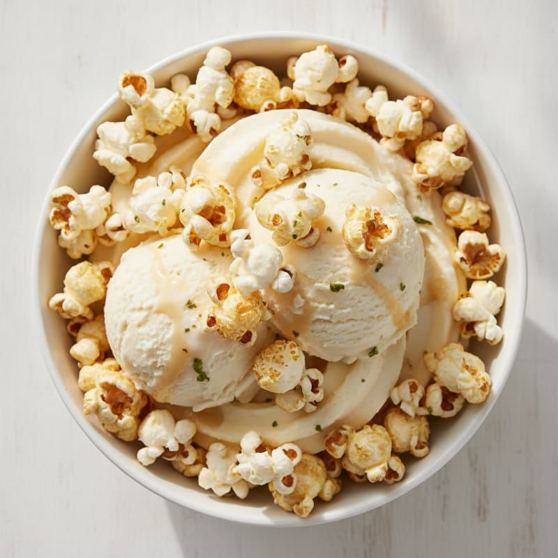 High-Protein Vanilla Ice Cream with Crunchy Popcorn Topping