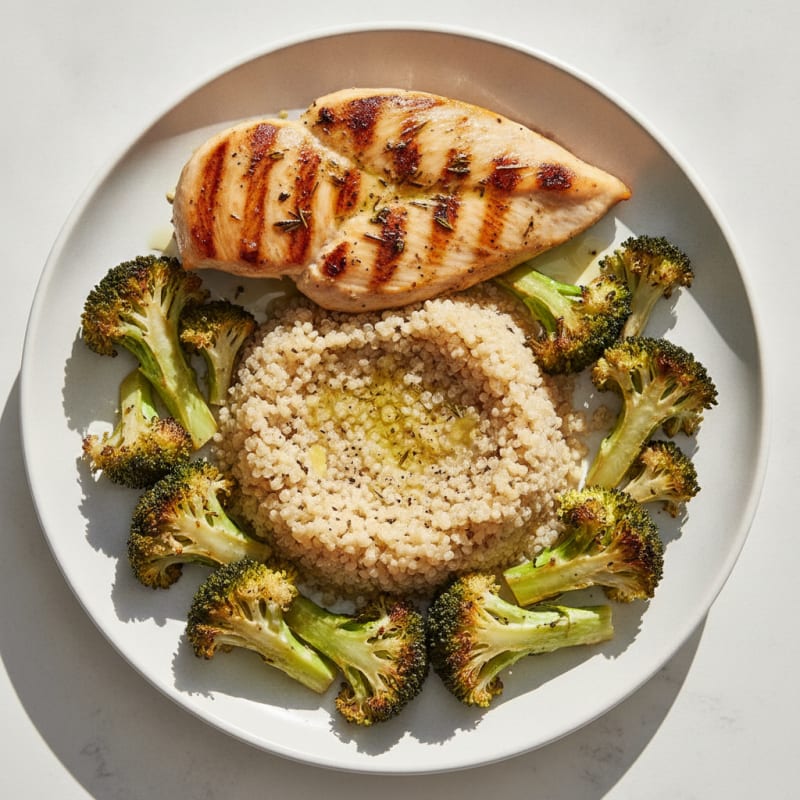 Grilled Chicken Breast with Quinoa and Roasted Broccoli