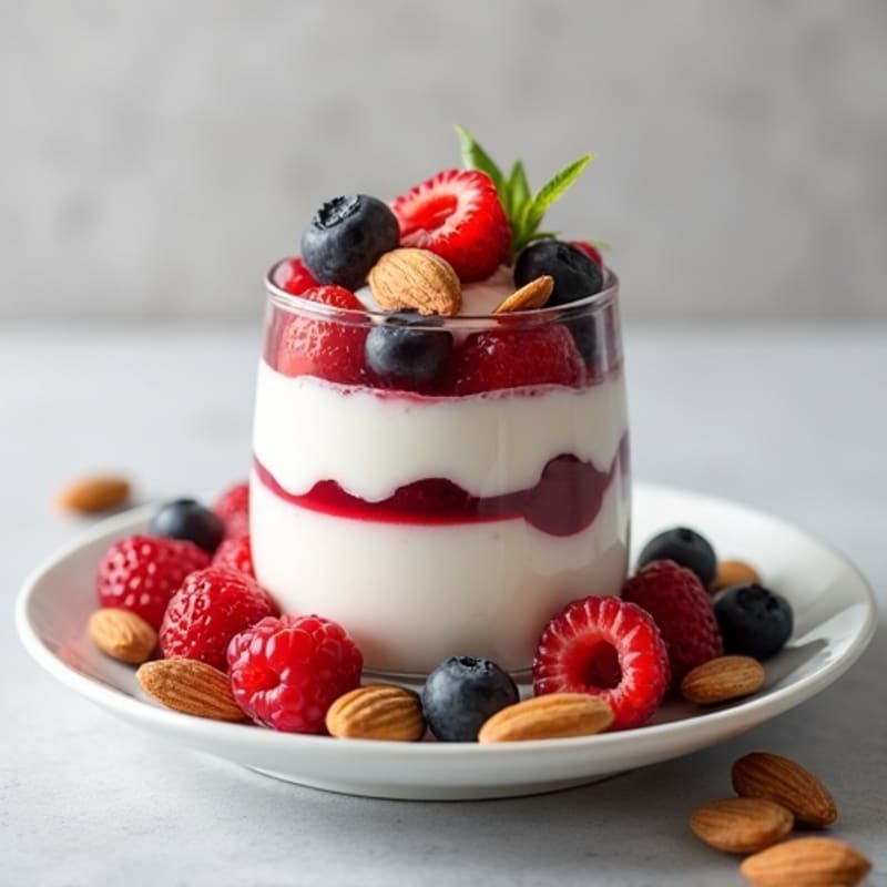 Greek Yogurt Protein Parfait with Mixed Berries and Almonds
