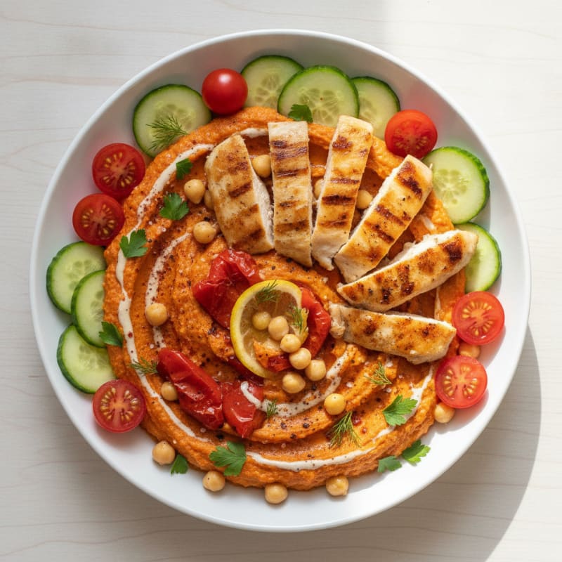 Roasted Red Pepper Hummus and Chicken Bowl