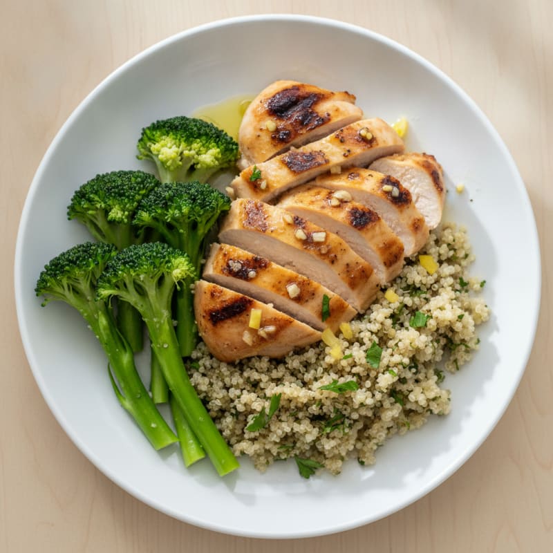 Grilled Chicken Breast with Quinoa and Steamed Broccoli