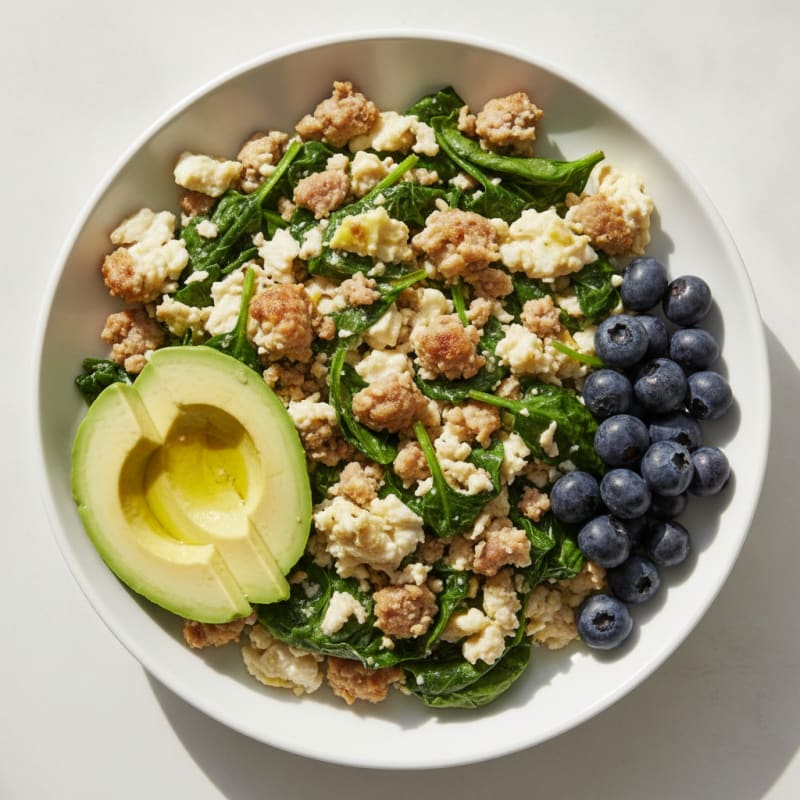 Egg White and Turkey Sausage Scramble with Spinach