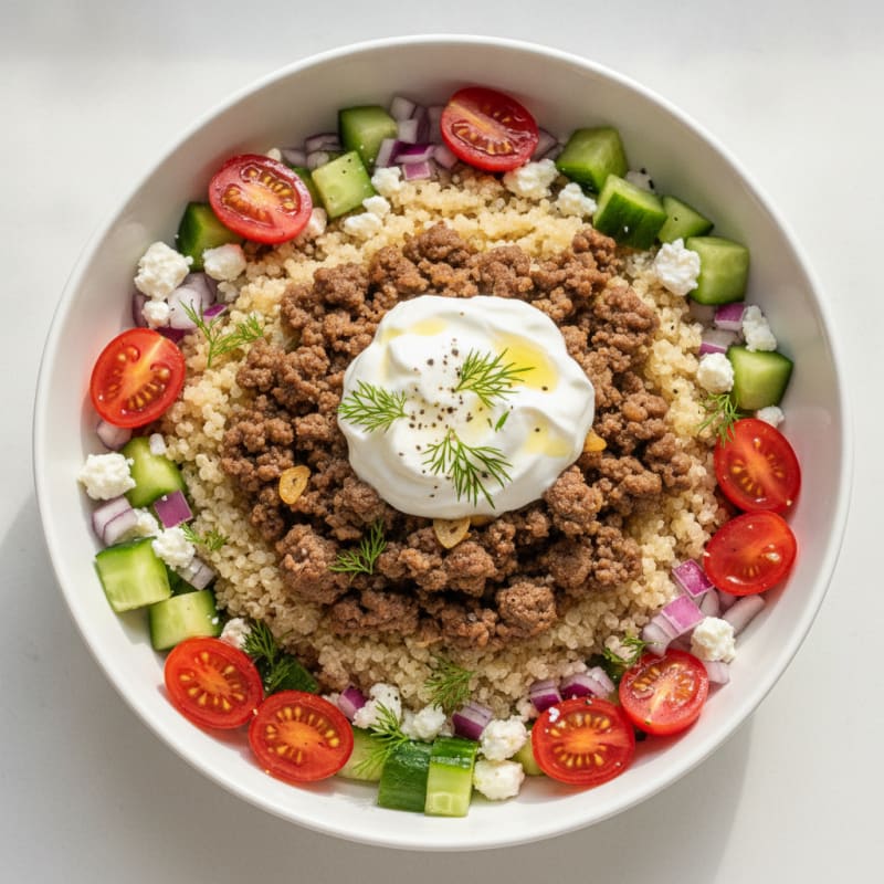 Mediterranean Ground Beef Quinoa Bowls