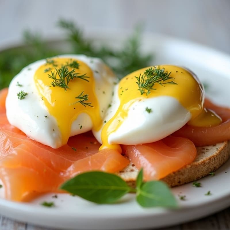 Poached Eggs with Smoked Salmon and Creamy Lemon-Dill Sauce