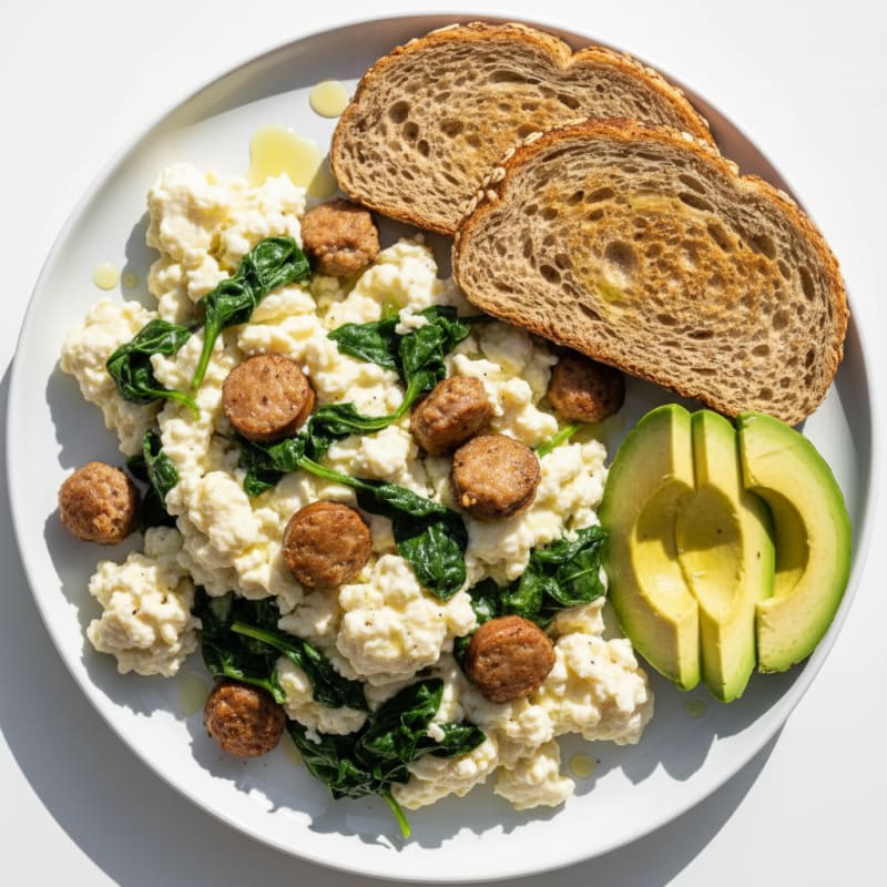 Egg White and Turkey Sausage Scramble with Spinach