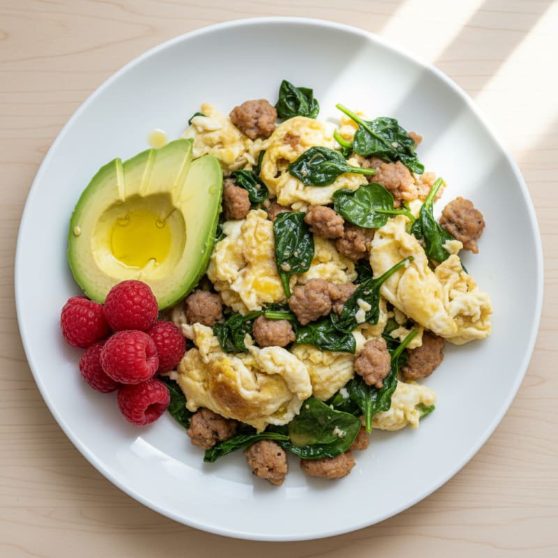 Egg White and Turkey Sausage Scramble with Spinach