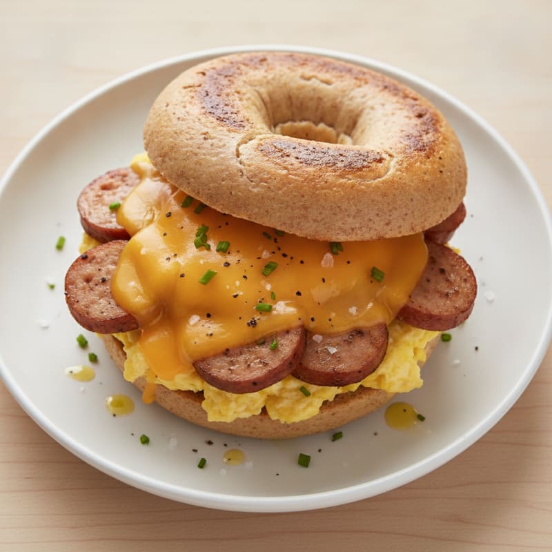 Chicken Sausage, Egg, and Cheese Bagel