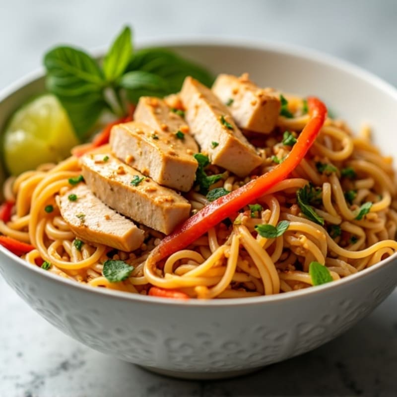 Creamy Peanut Chicken and Crunchy Vegetable Noodles